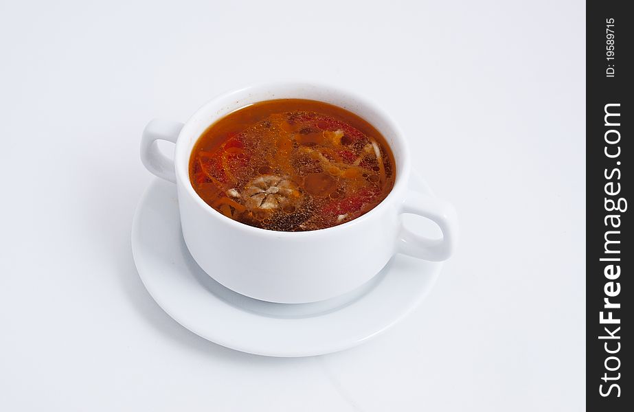 Soup photo in a bowl on a white background. Soup photo in a bowl on a white background