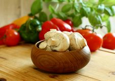 Fresh Mushrooms In Wooden Bowl Stock Images Fresh Mushrooms In Wooden Bowl Stock Images