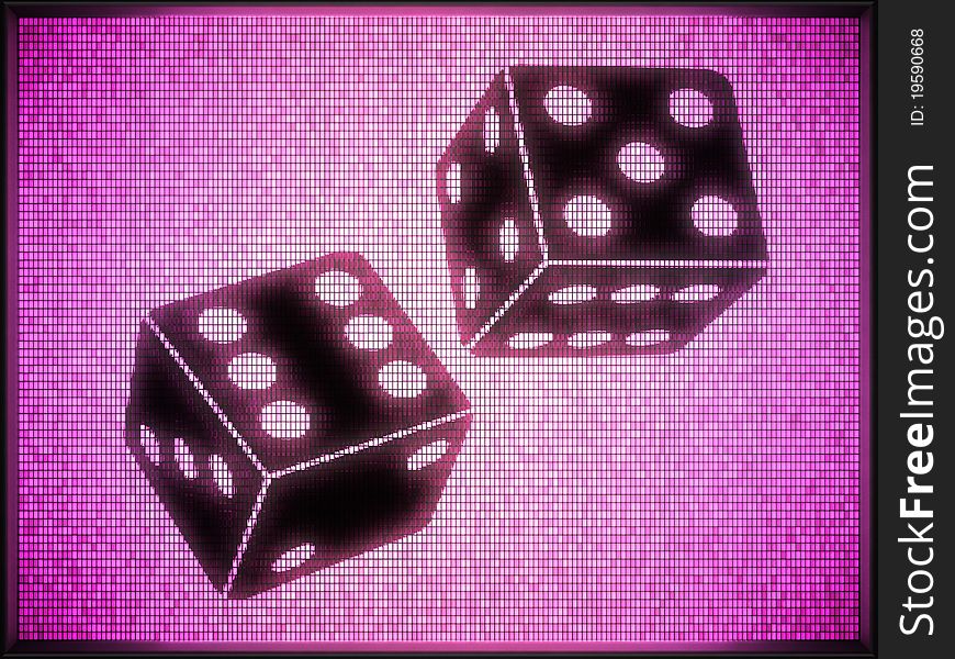 Dice on a screen. Made in 3d