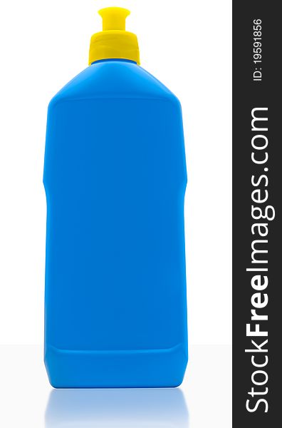 Blue clean bottle on white background