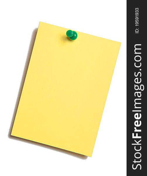 Yellow sheet of paper for the records, located on a white background. Yellow sheet of paper for the records, located on a white background