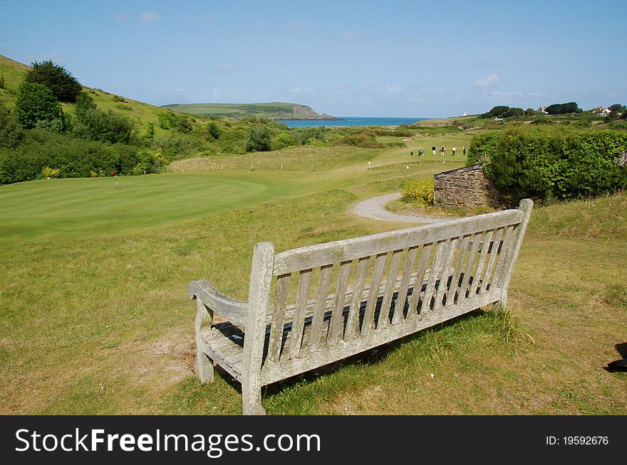 Inviting seat on a links golf course with sea views. Inviting seat on a links golf course with sea views