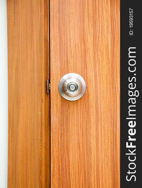 Door knob on wooden door