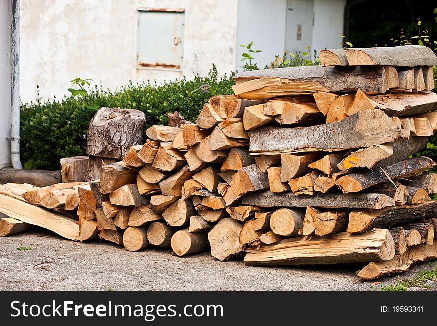 Chopped firewood organized in a pile