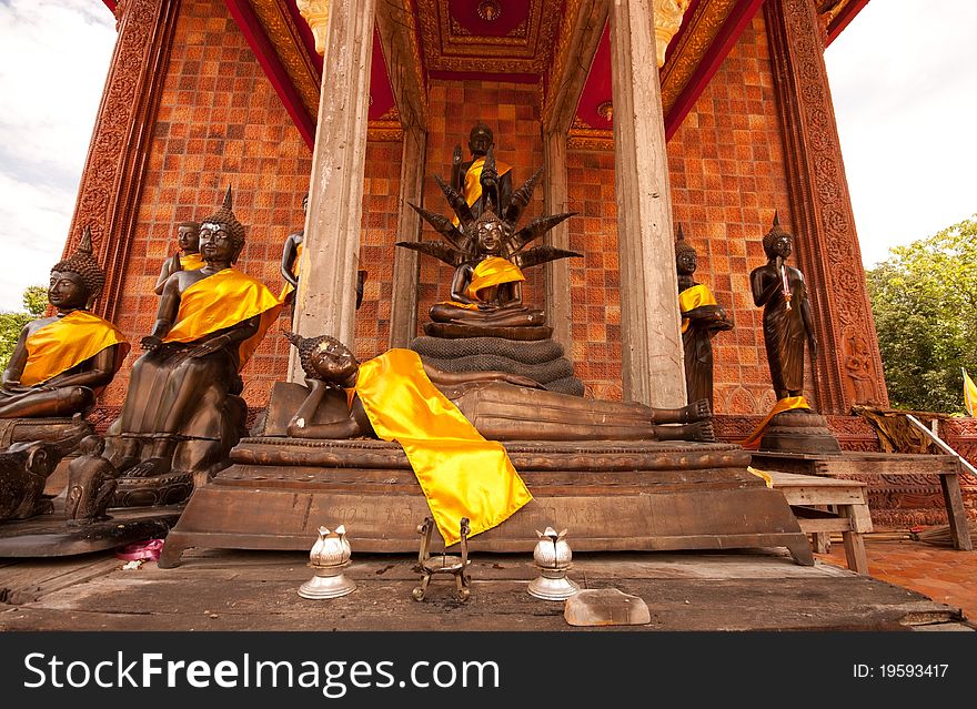 Various temple buddha statues, Church Wat Phu Khao Kaew Phibunmangsahan District. Ubon Ratchathani Province in Thailand. Various temple buddha statues, Church Wat Phu Khao Kaew Phibunmangsahan District. Ubon Ratchathani Province in Thailand.