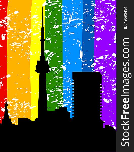 The big city against a rainbow. A illustration. The big city against a rainbow. A illustration