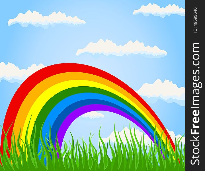 Rainbow in the sky over a field. A  illustration. Rainbow in the sky over a field. A  illustration