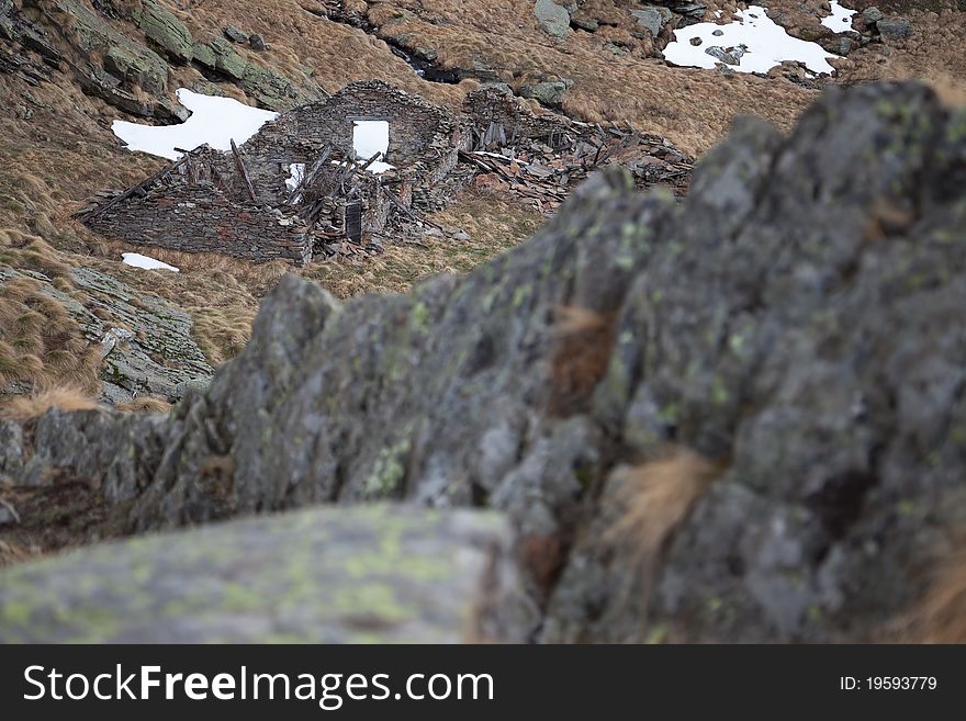 Ruins of an ancient refuge in the mountains. Ruins of an ancient refuge in the mountains