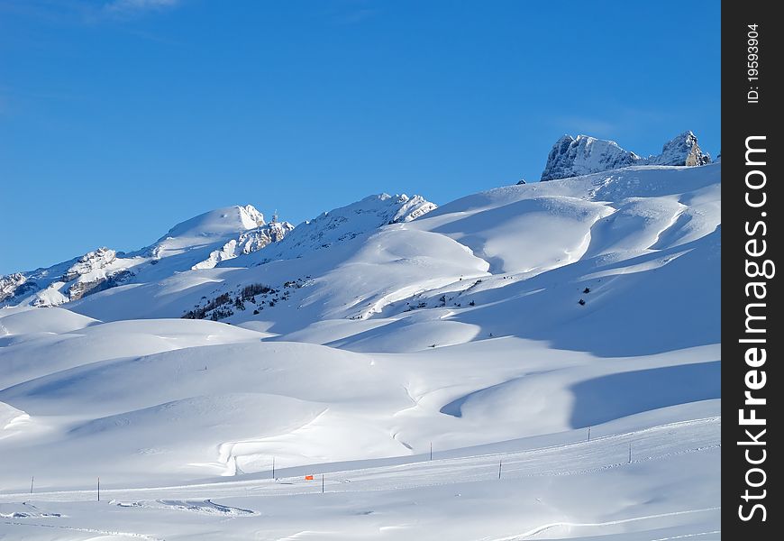 Typical swiss winter season landscape. Melchsee-Frutt, Switzerland. Typical swiss winter season landscape. Melchsee-Frutt, Switzerland.