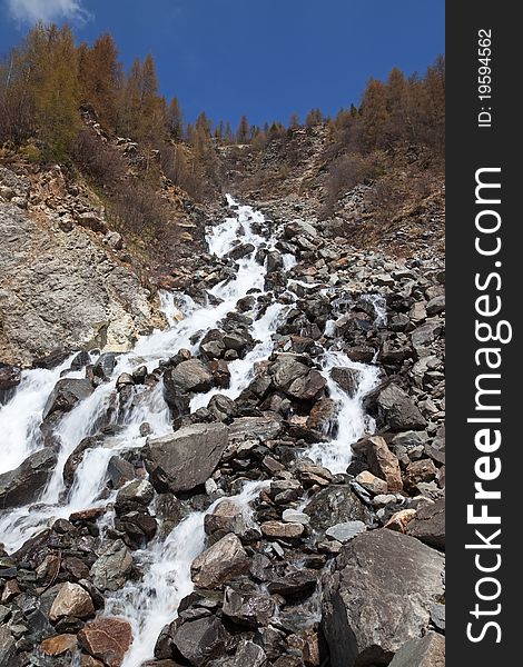 Mountain torrent during thaw. first part of spring