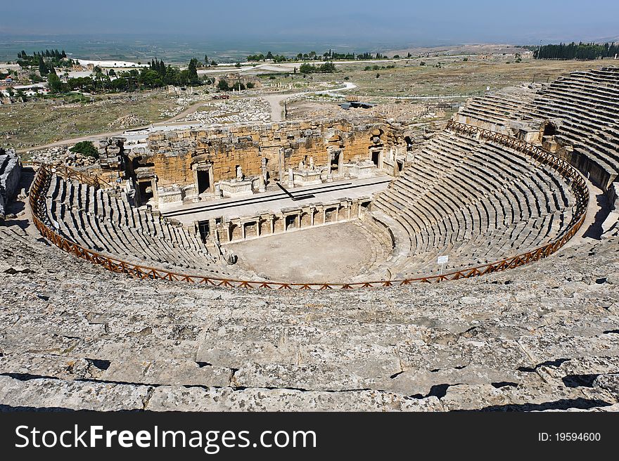 Ruins of theater in ancient Hierapolis, now Pamukkale, Turkey. Ruins of theater in ancient Hierapolis, now Pamukkale, Turkey