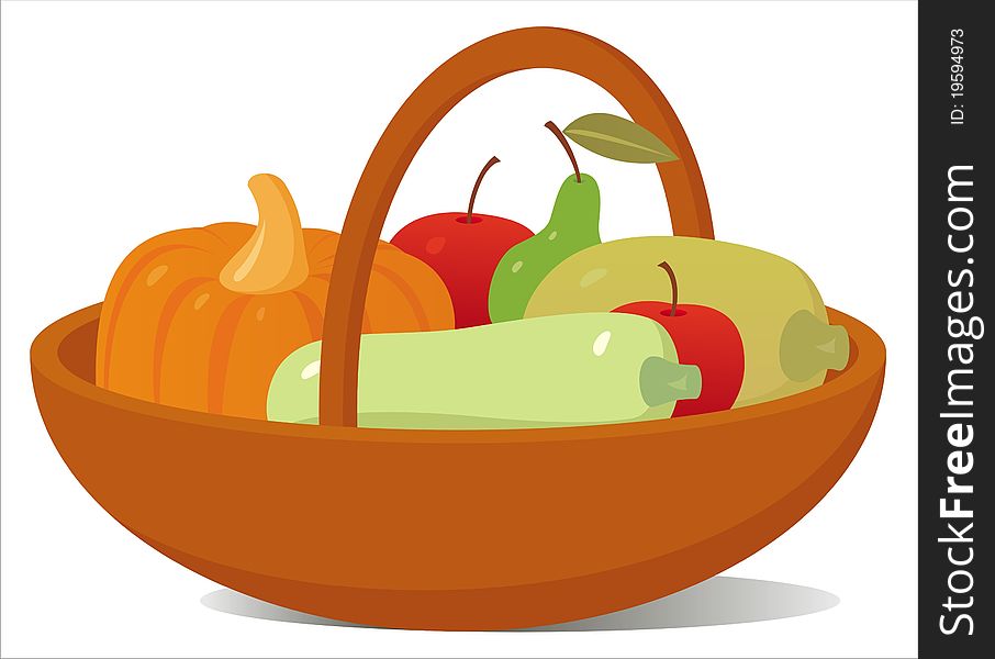 Vector image of basket with fruits and vegetables. Vector image of basket with fruits and vegetables