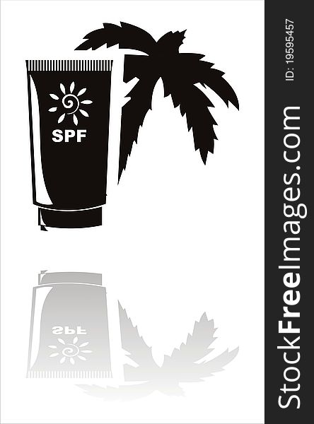 Black sunblock cream icon with palm tree