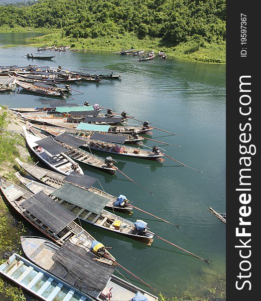 Many boats at Thailand's dam in the South.