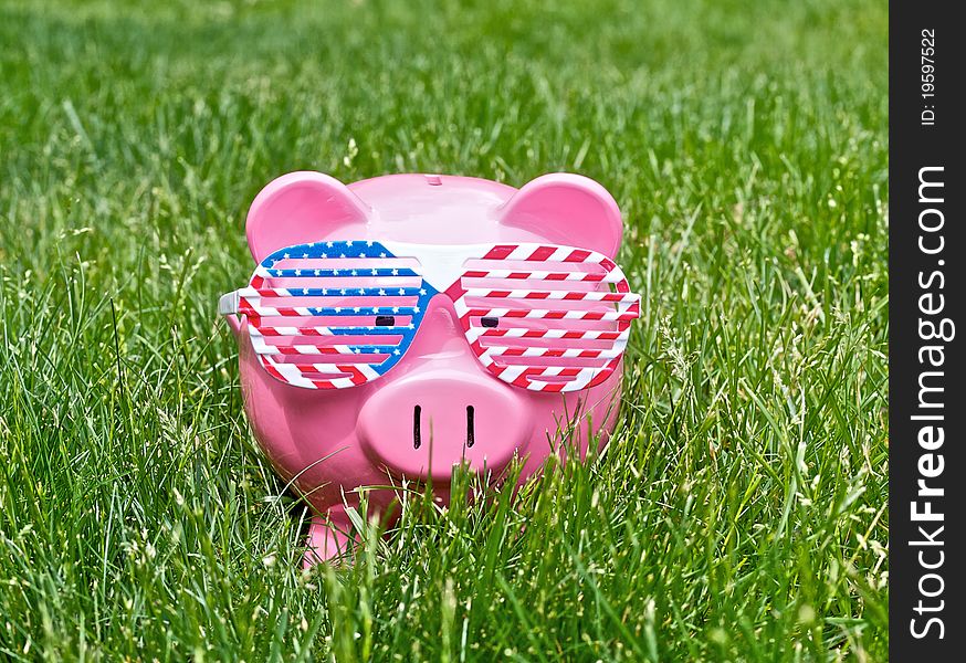 Piggy bank on the field of grass. Piggy bank on the field of grass