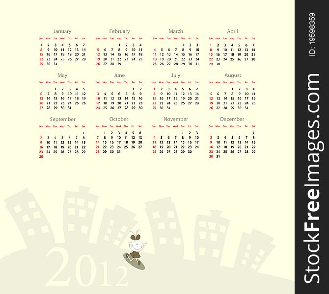 Template for calendar 2012 with smal girl