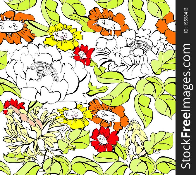 Summer seamless pattern with a lot of flowers