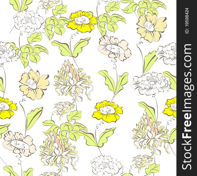 Floral seamless wallpaper with summer flowers