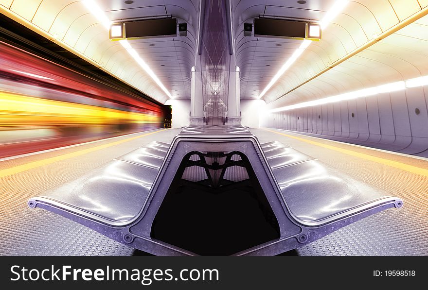 Motion blur high speed train in subway