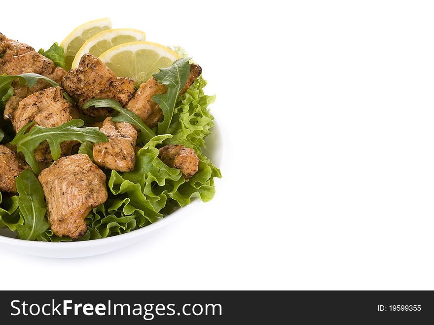 Fresh chicken salad isolated on white background