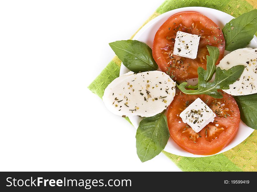 Fresh mozzarella salad over the white background. Fresh mozzarella salad over the white background