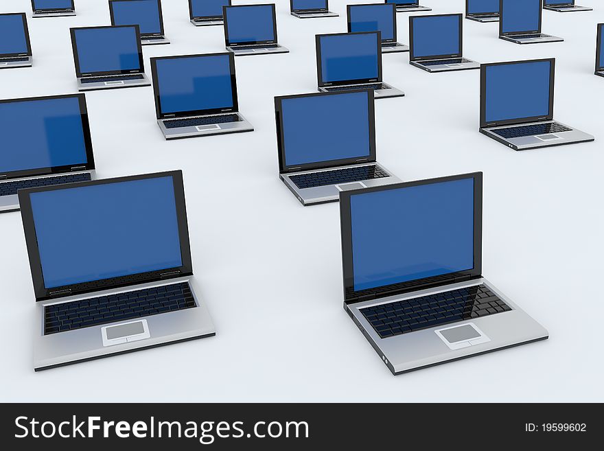 Laptops isolated on white. Computer generated image.
