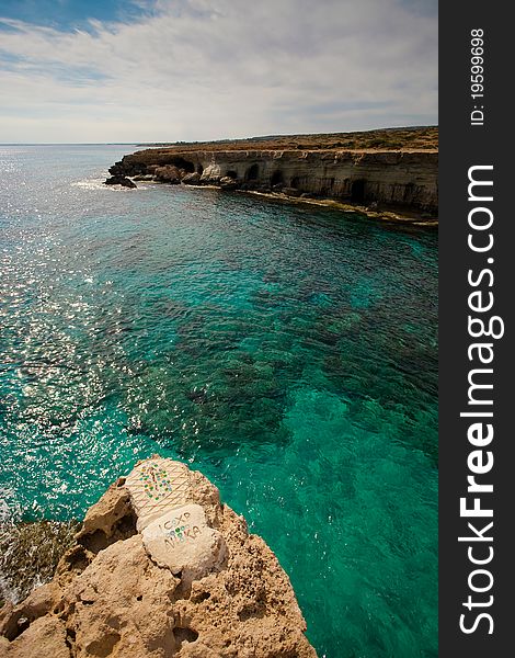 Jumping point on the rock over sea