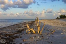 Early Morning Beach With Sandcastle Royalty Free Stock Photo Early Morning Beach With Sandcastle Royalty Free Stock Photo