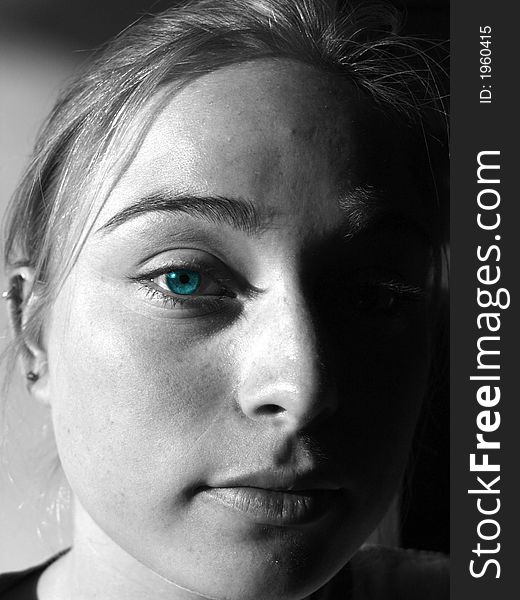 Black and white portrait of a girl whit the blue eye. Black and white portrait of a girl whit the blue eye
