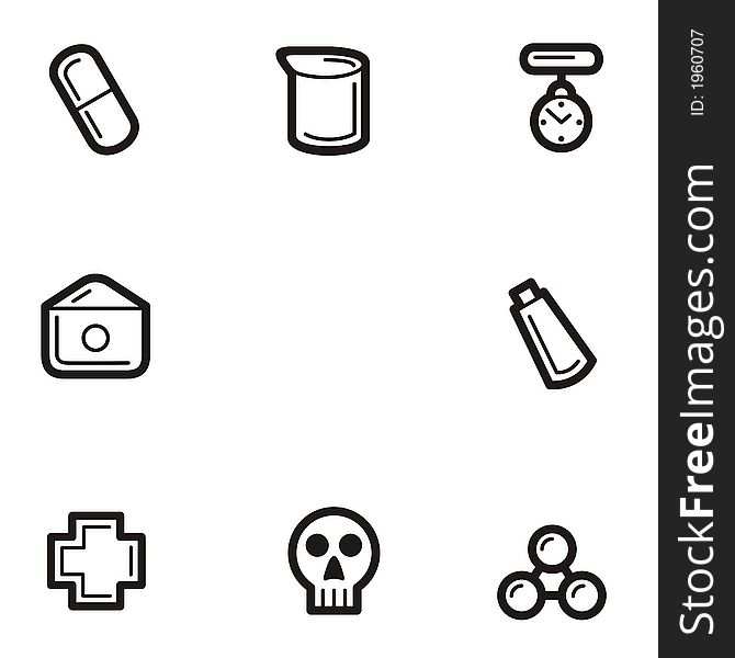 A set of eight medicine and health icons. A set of eight medicine and health icons.