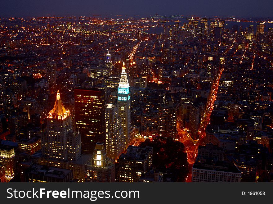 General view of New York City by night, United States, America. General view of New York City by night, United States, America