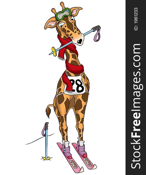 Giraffe skier - High detailed and coloured illustration