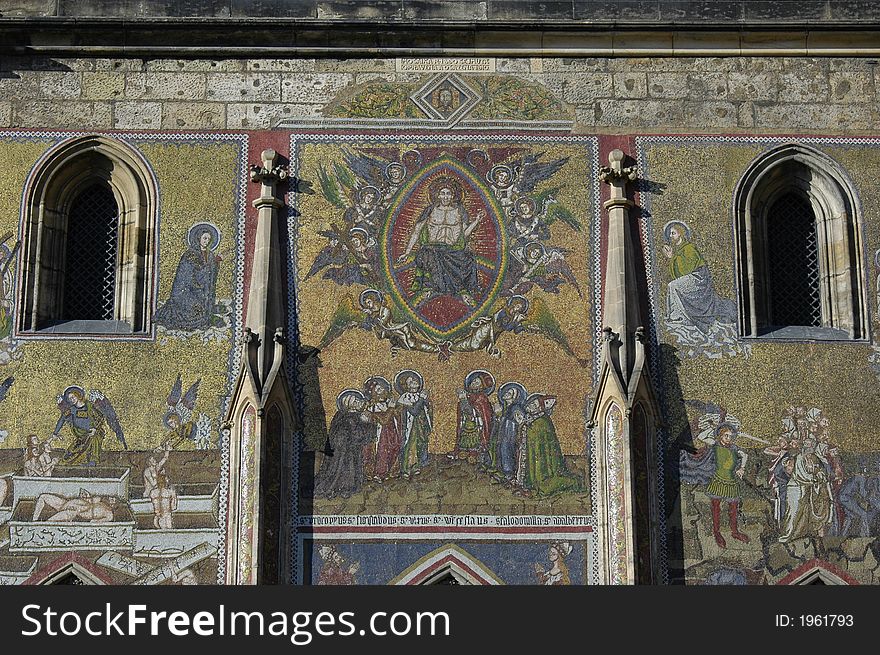 Historical mosaic on St. Vitus cathedral.Prague, Czech Republic