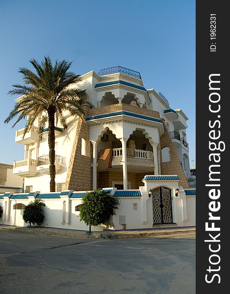 Beautiful Arabic stylish house - photo taken while sunrise. Beautiful Arabic stylish house - photo taken while sunrise