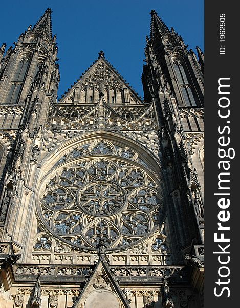 St. Vitus cathedral front view.Prague, Czech Republic