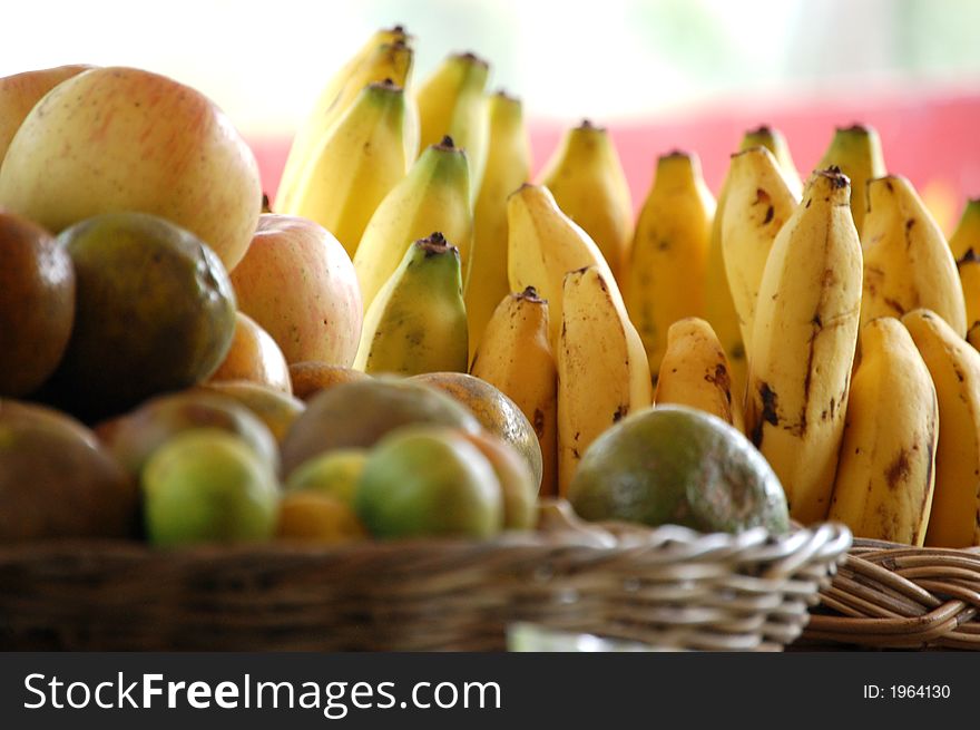 Fruit composition - bananas, apples, oranges