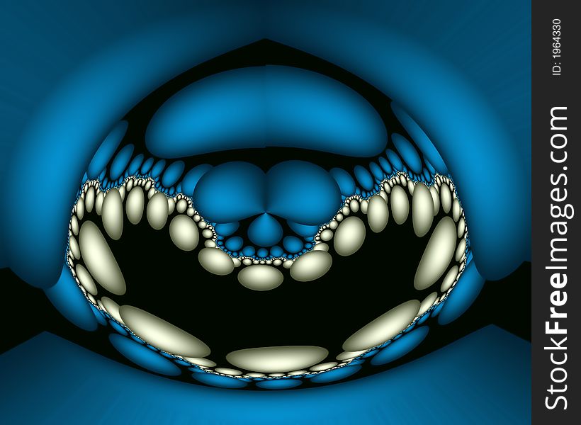 Abstract fractal image resembling a laughing blue reptile