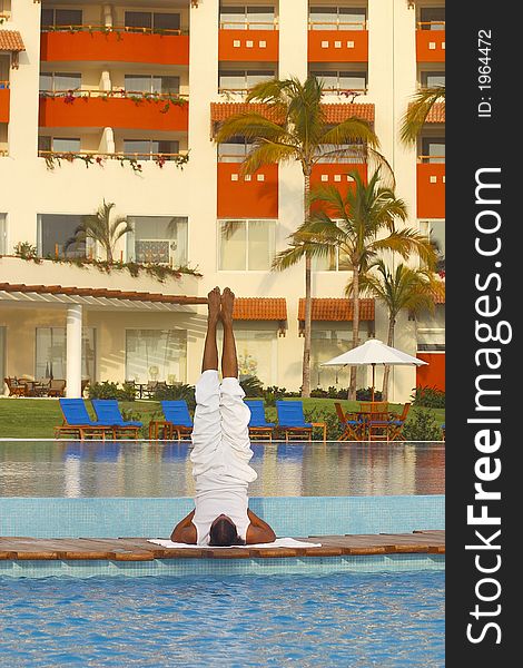 Partial view of a hotel with Yoga teacher in Puerto Vallarta, Jalisco, Mexico, Latin America