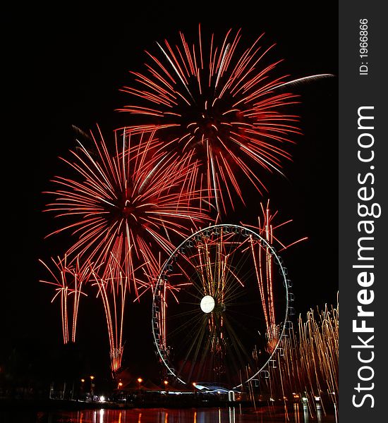 A fireworks display at the Malaysian Eye. A fireworks display at the Malaysian Eye