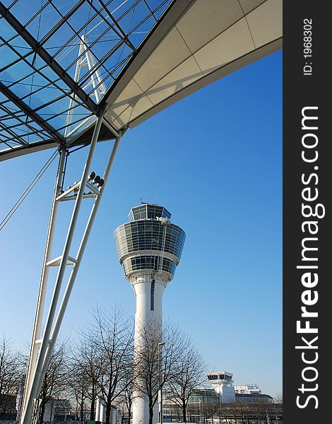 Airport roof with control tower in Munich,Germany