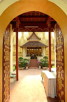 Lao Style Temple At That Luang Royalty Free Stock Image