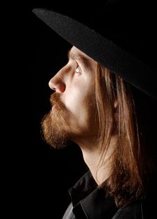Man In Hat, Looking Up, Profile Royalty Free Stock Images