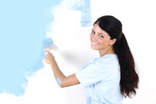 Woman Paint On Wall Royalty Free Stock Photo Woman Paint On Wall Royalty Free Stock Photo