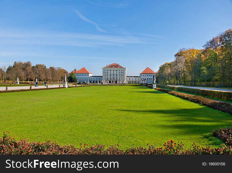 Meadow in front of Nymphenburg palace in Munich, Germany