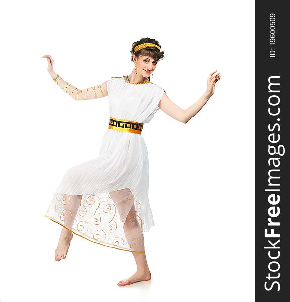 Greek girl isolated on a white background