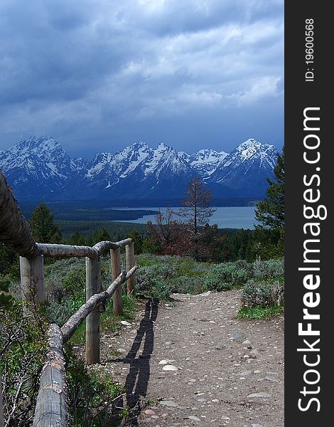 The Grand Tetons National Park as viewed from the top of Signal Mountain. The Grand Tetons National Park as viewed from the top of Signal Mountain