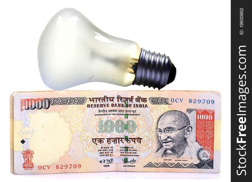 Concept image of expensive electricity with white background.