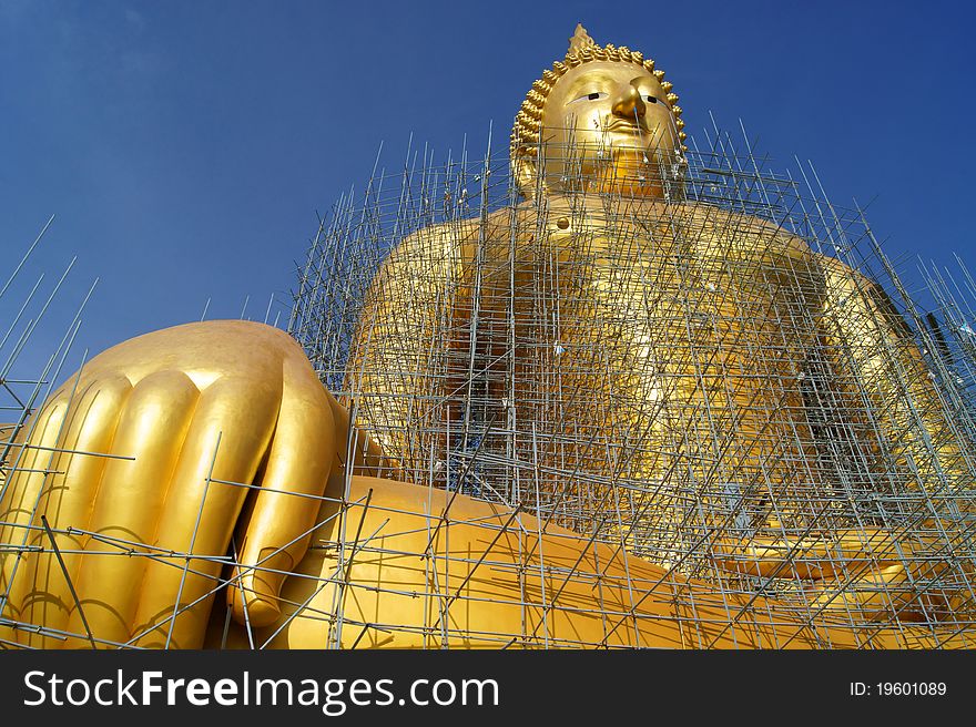 Golden Buddha Statue Under Construction, Angthong Thailand