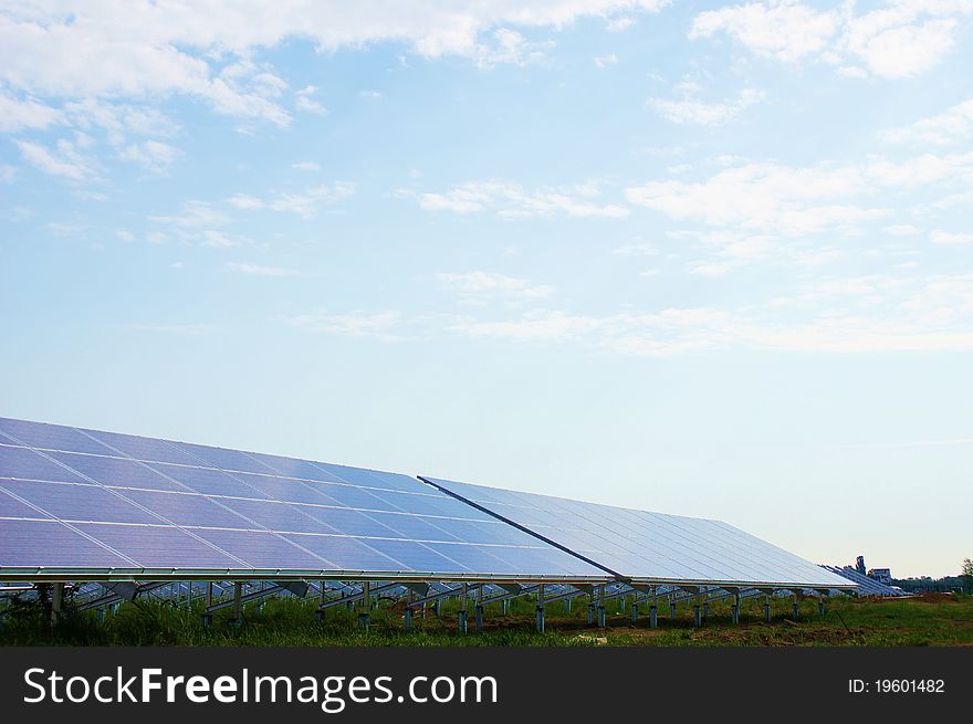 Solar panel construction and a blue sky