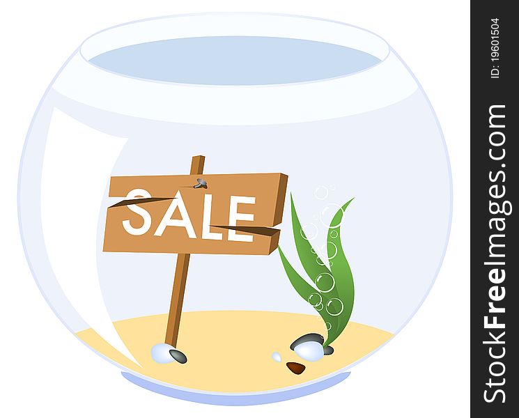 An aquarium for a sale. Vector illustration, isolated on a white.